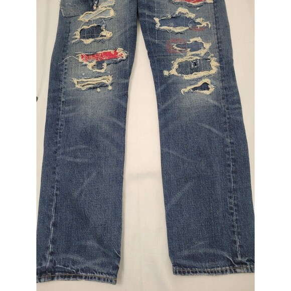 Polo Ralph Lauren Mens Classic Fit Patchwork Bandana Distressed Denim Jeans - Picture 16 of 16